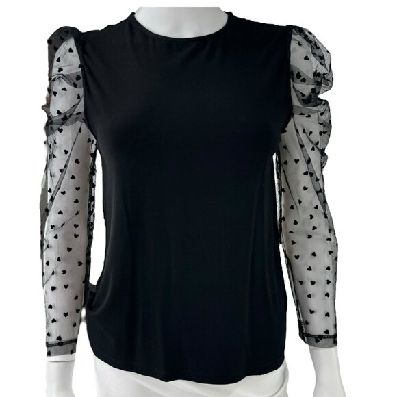Hyacinth House NEW Black Tulle Long Sleeve Heart Darla Blouse Size Small - Picture 6 of 9